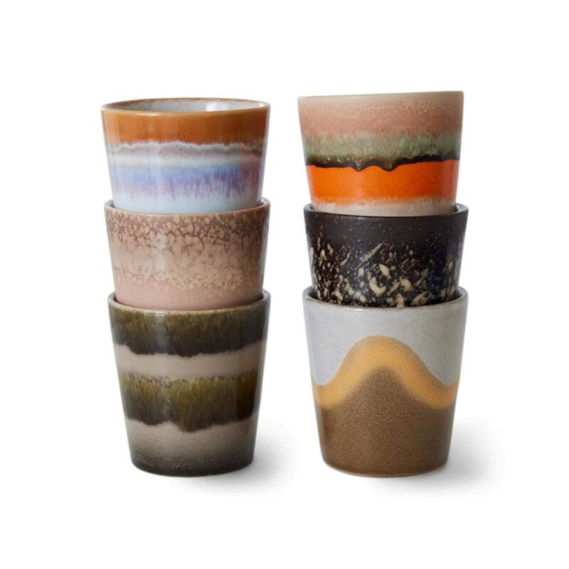 HKliving - 70's Ceramic Coffee Mug - Elements (Set of 6) - £40.00