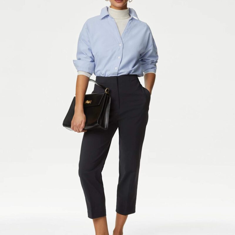 M&S - Cotton Blend Slim Fit Cropped Trousers - £25.00
