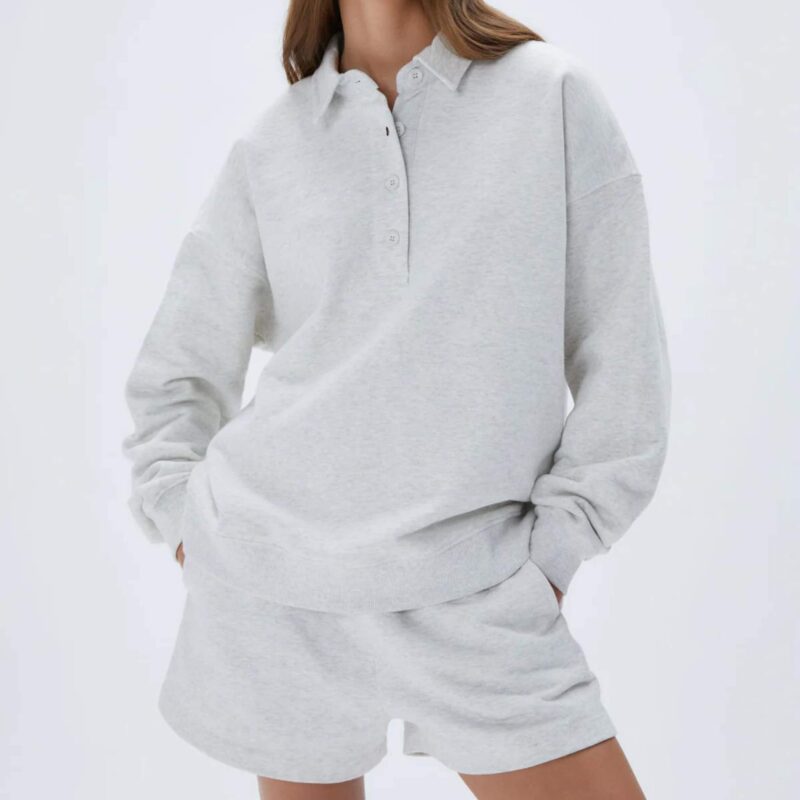 Adanola - Oversized Button Up Sweatshirt Light Grey Melange - £52.99