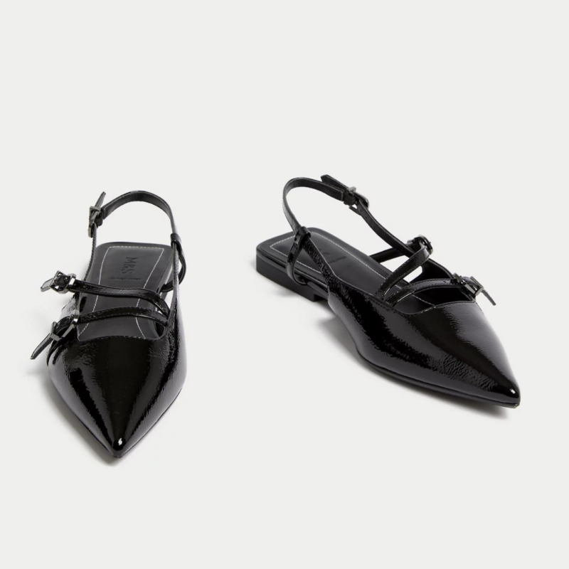 Leather Patent Buckle Flat Slingback Shoes - £45.00
