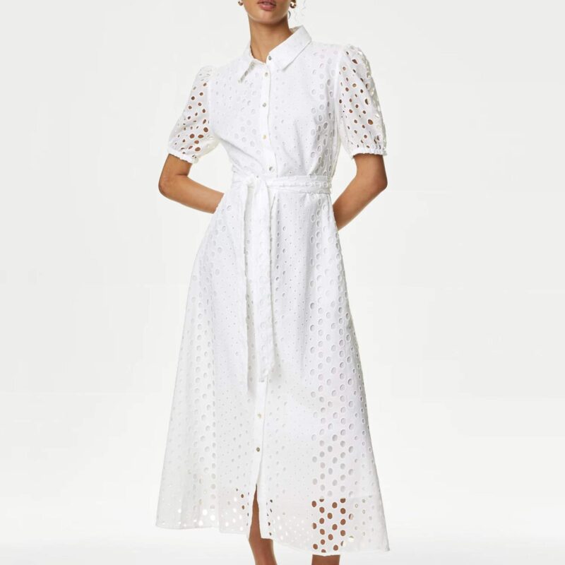 M&S - Pure Cotton Broderie Midi Shirt Dress - £59.00