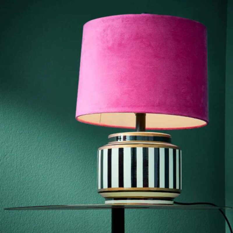 Audenza - Maeve – Black and White Striped Table Lamp with Pink Shade - £90.00