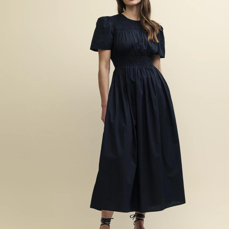 Pure Cotton Puff Sleeve Midaxi Waisted Dress - £85.00