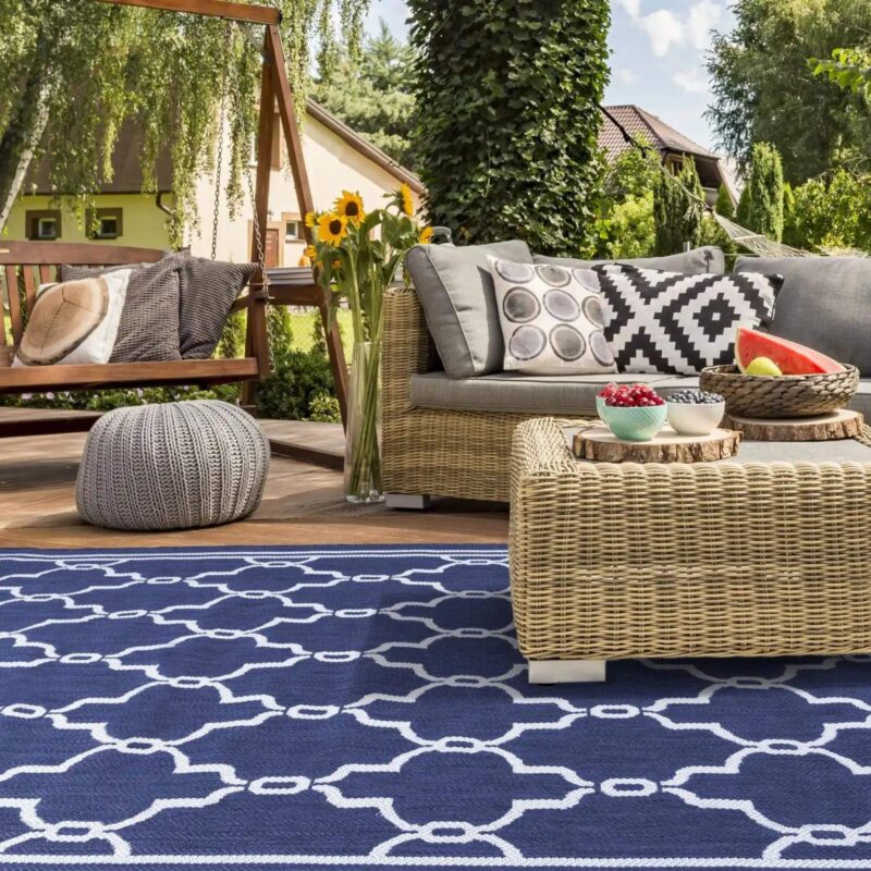 Rugs Direct - Terrace Outdoor Spanish Tile Blue Rug - from £34.99
