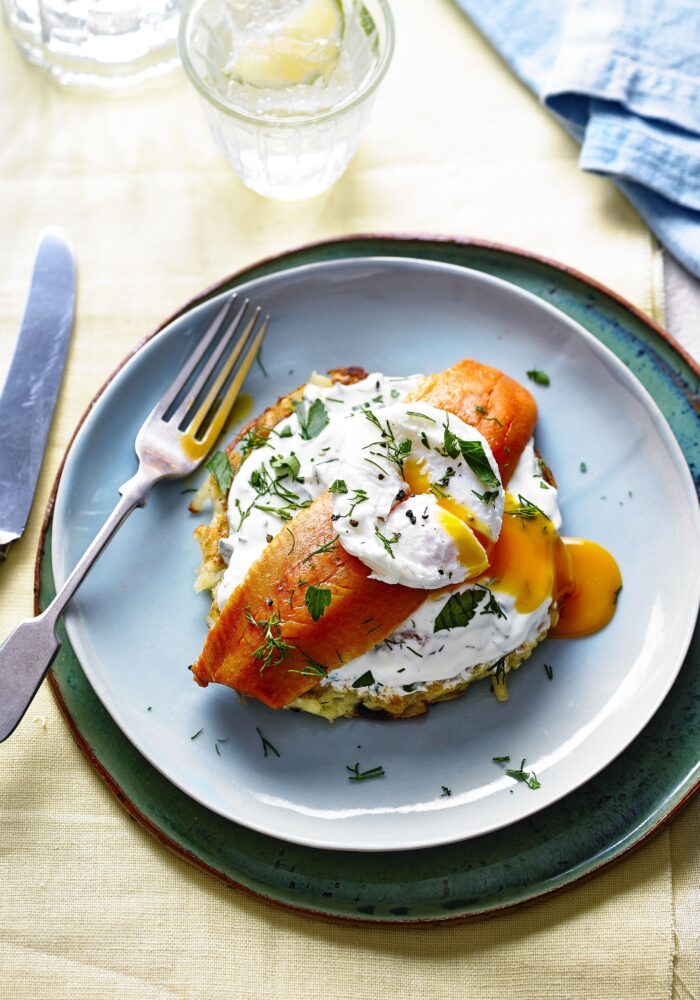 Kipper, herby yogurt and zesty rosti
