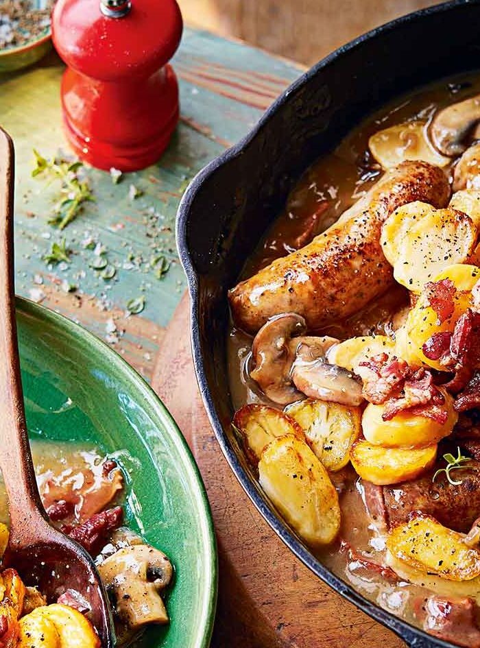 Lazy caramelised onion sausage hotpot