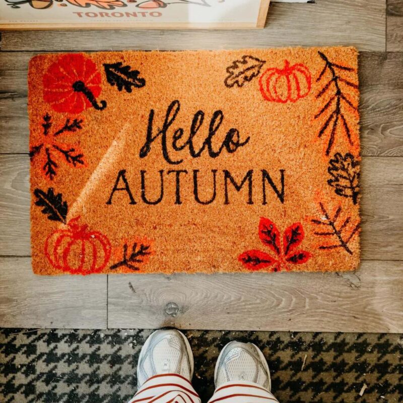 Ajouter Store - Hello Autumn Leaves Pumpkin Door Mat - £19.99