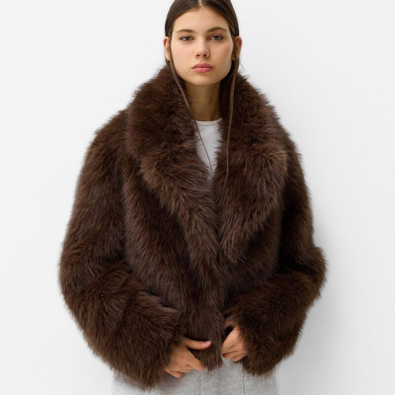 Bershka - Faux Fur Jacket with Lapel collar - £79.99