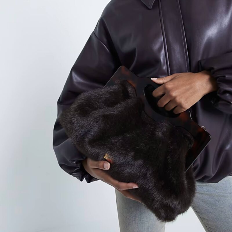 River Island - Faux Fur Frame Handle Clutch Bag - £40.00
