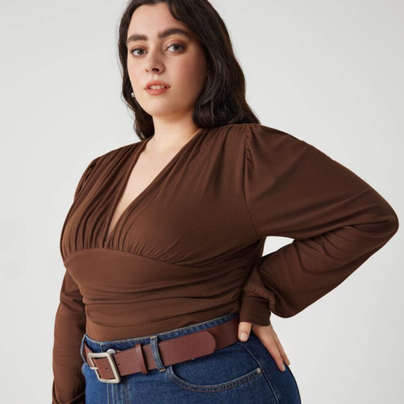 Cider – V-Neck Ruched Bodysuit Curve - £14.90 