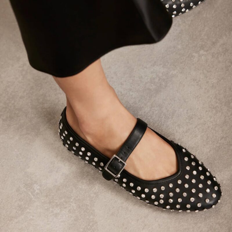 Mint Velvet - Black Diamante Ballet Pumps - £109.00