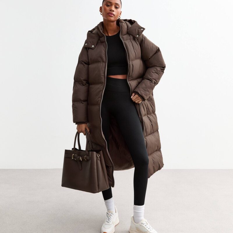 New Look - Brown Hooded Longline Puffer Coat -£85.99
