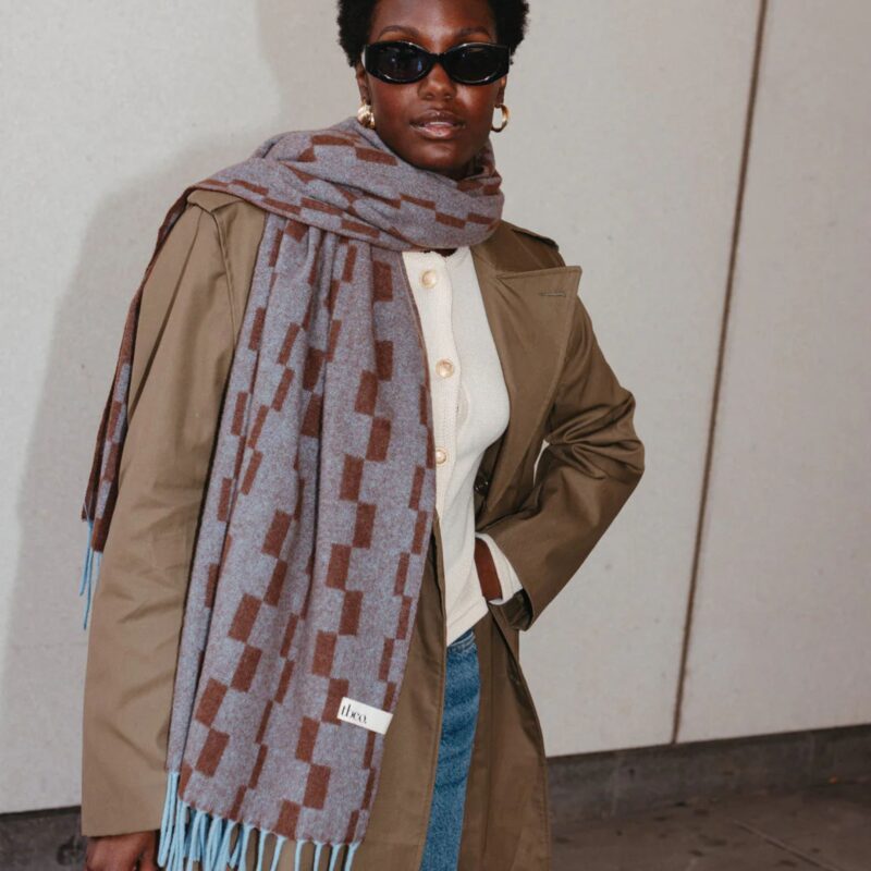 Lambswool Oversized Scarf - Blue Checker - £69.00