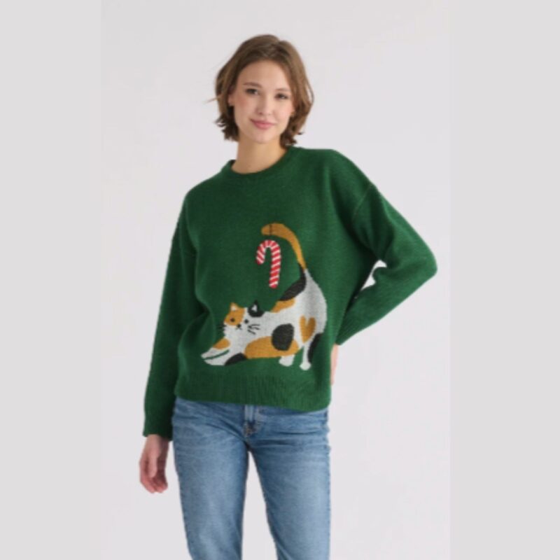Wolf & Badger – Cat & Candy Cane Jumper - £73.00