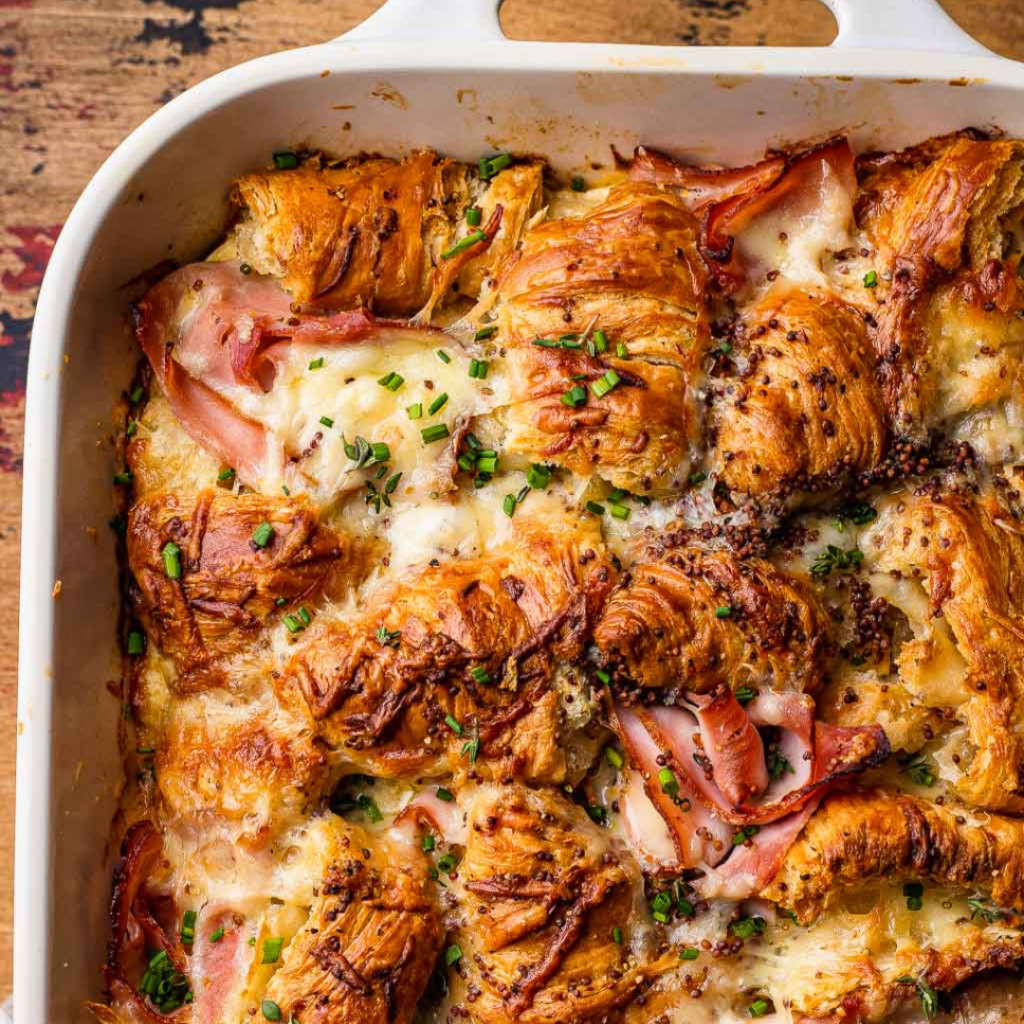 Ham and cheese croissant bake