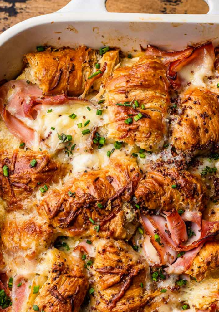 Ham and cheese croissant bake