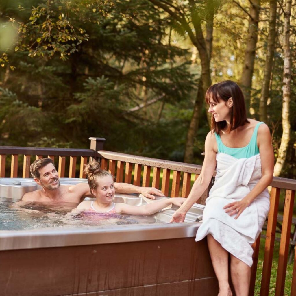 Family in the Jacuzzi outdoors
