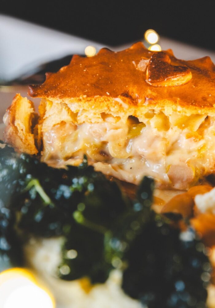 Cheesy leek and butter bean pies