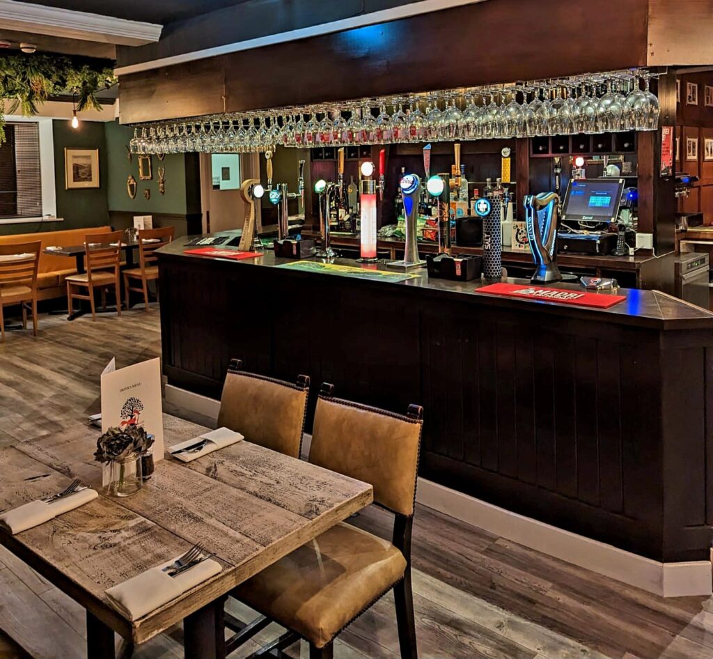 Dining tables and bar at The Fox & Tree gasrtopub, Seaham.