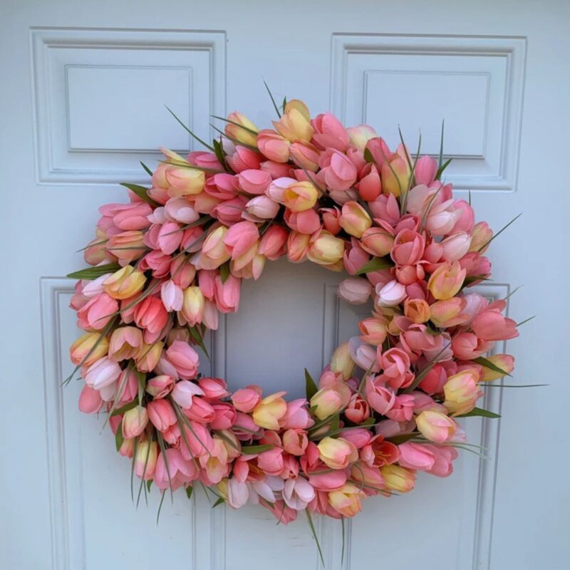Etsy – Pink & Orange Tulip wreath - £43.70 (was £58.26)