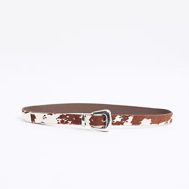 River Island – Square Buckle Cow Print Belt - £22.00