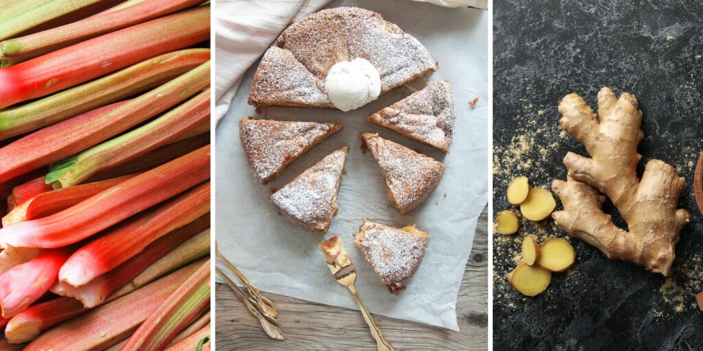Rhubarb and stem ginger cake