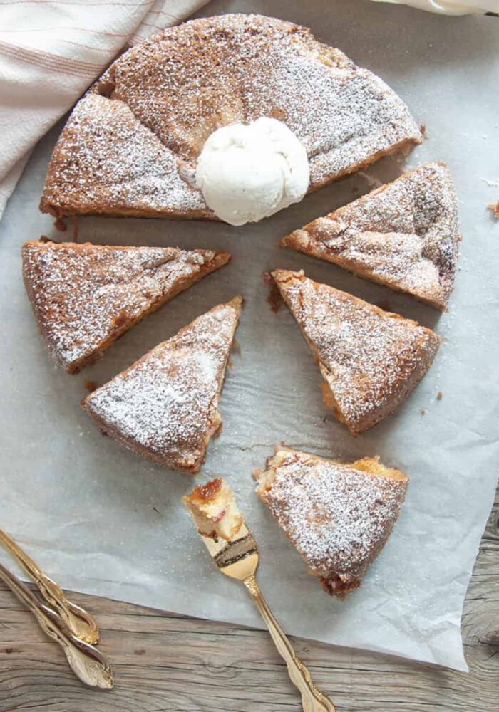 Rhubarb and stem ginger cake