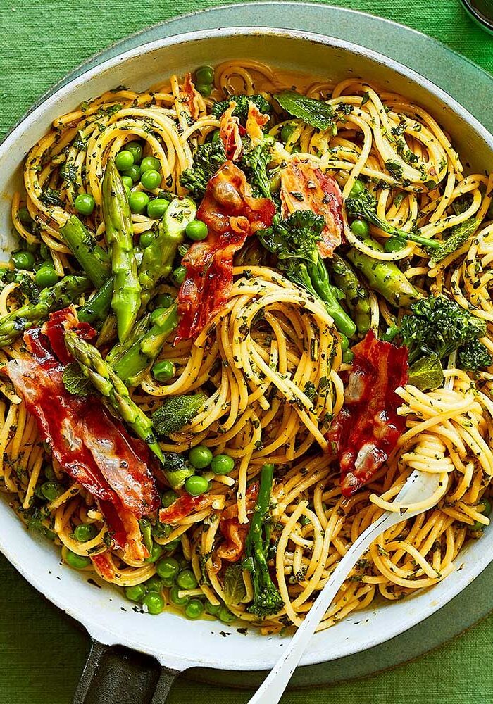 Spring greens carbonara