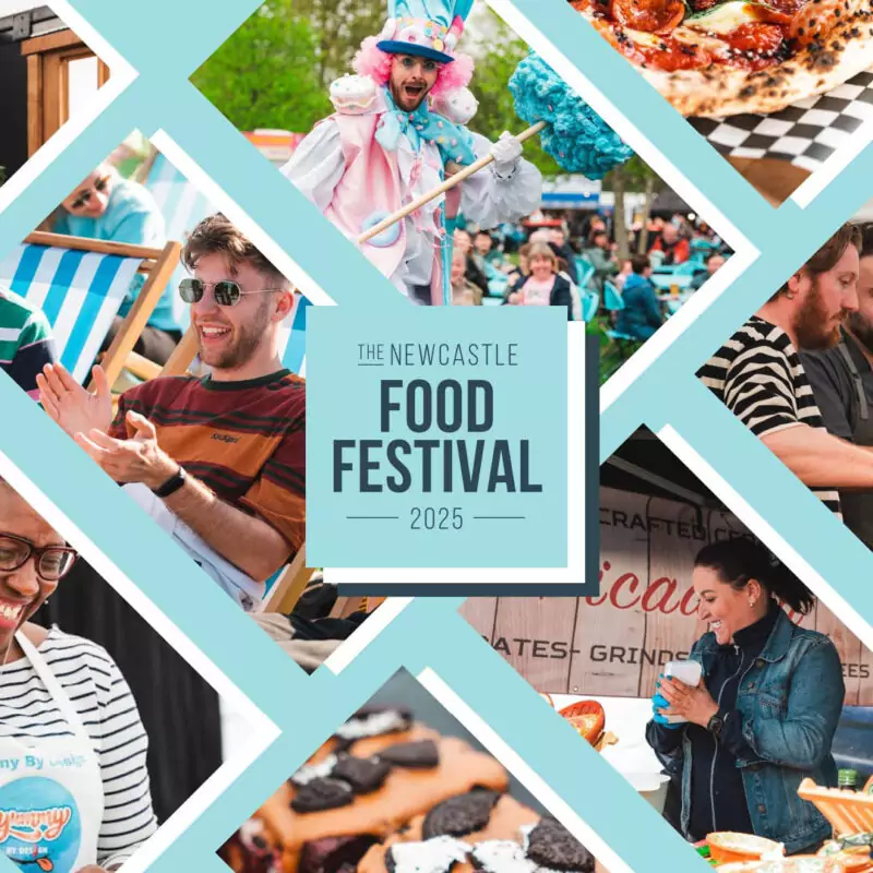 Photos of people laughing and enjoying themselves at Newcastle Food Festival.