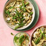 Asparagus pesto pasta with mint and ricotta