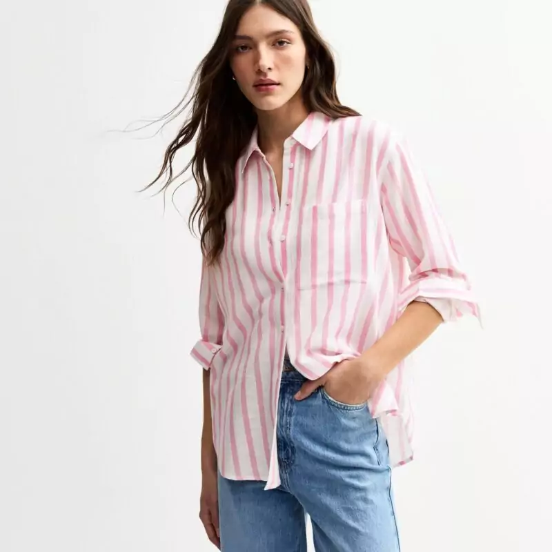 New Look – Pink Striped Long Sleeve Shirt - £23.99