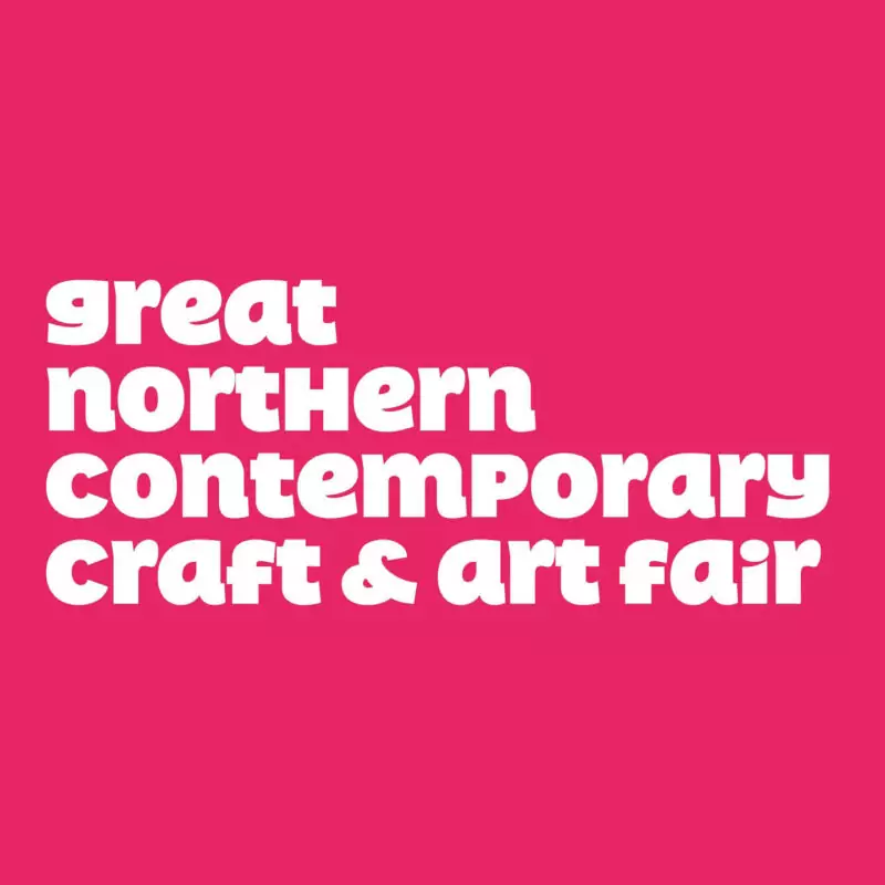 Bold white text against a bright coral pink background. It says: Great Northern Contemporary Art and Craft Fair
